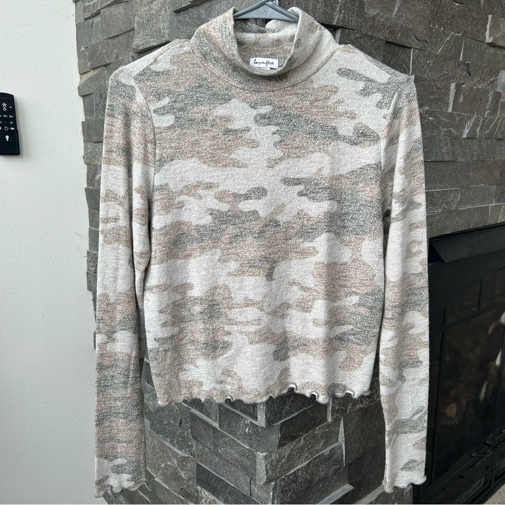 Love, Fire Abstract Camo Mock Neck Top